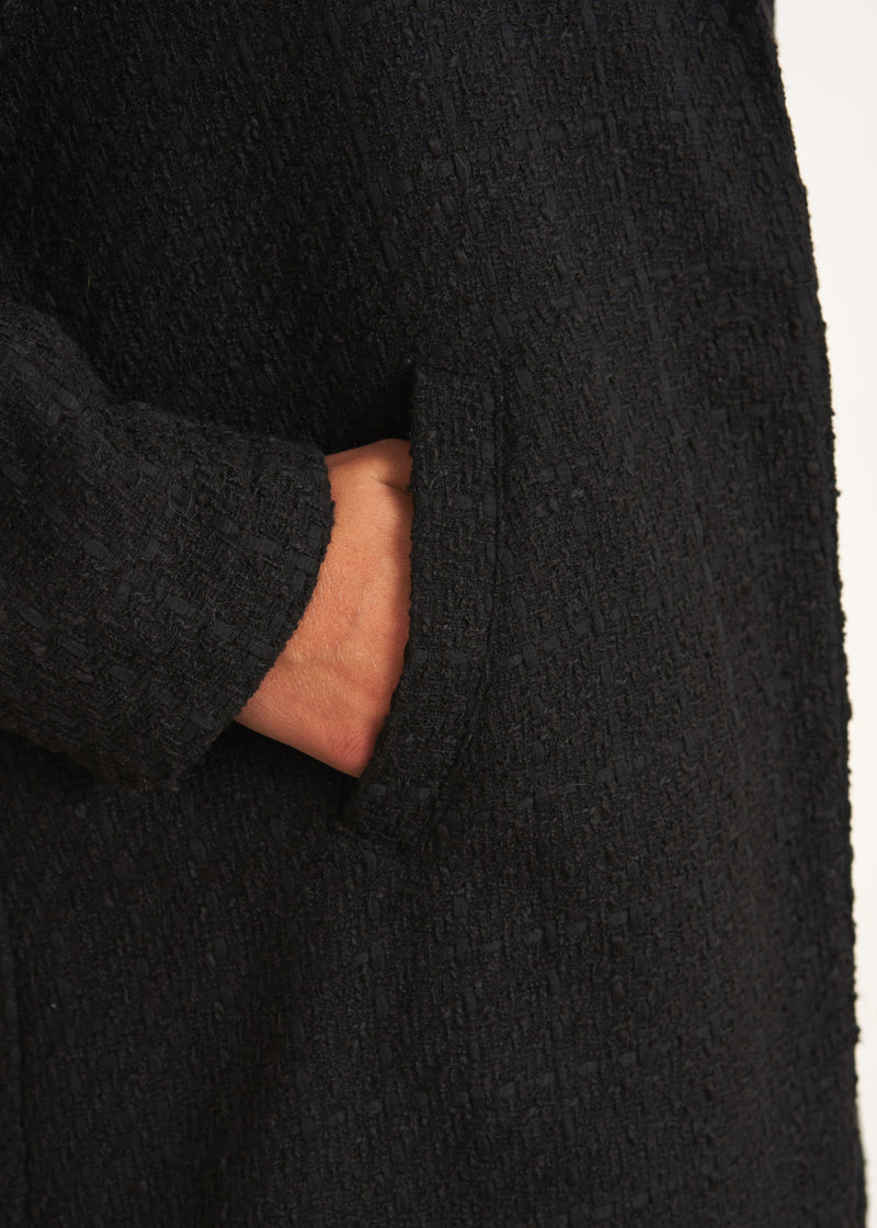 Black textured cocoon coat
