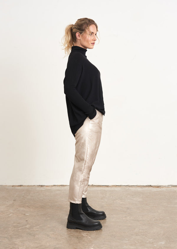 Champagne gold faux leather cropped trousers