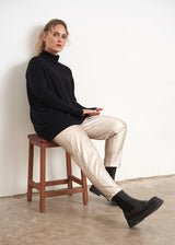 Champagne gold faux leather cropped trousers