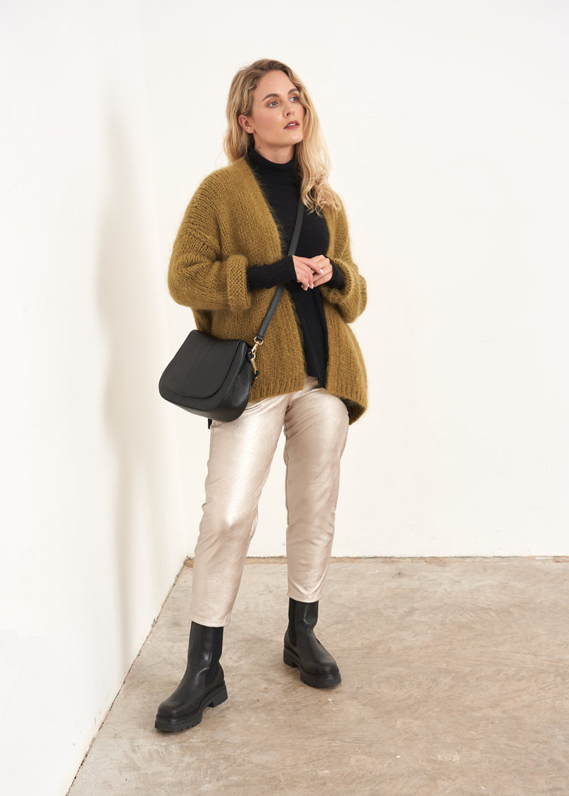 Champagne gold faux leather cropped trousers