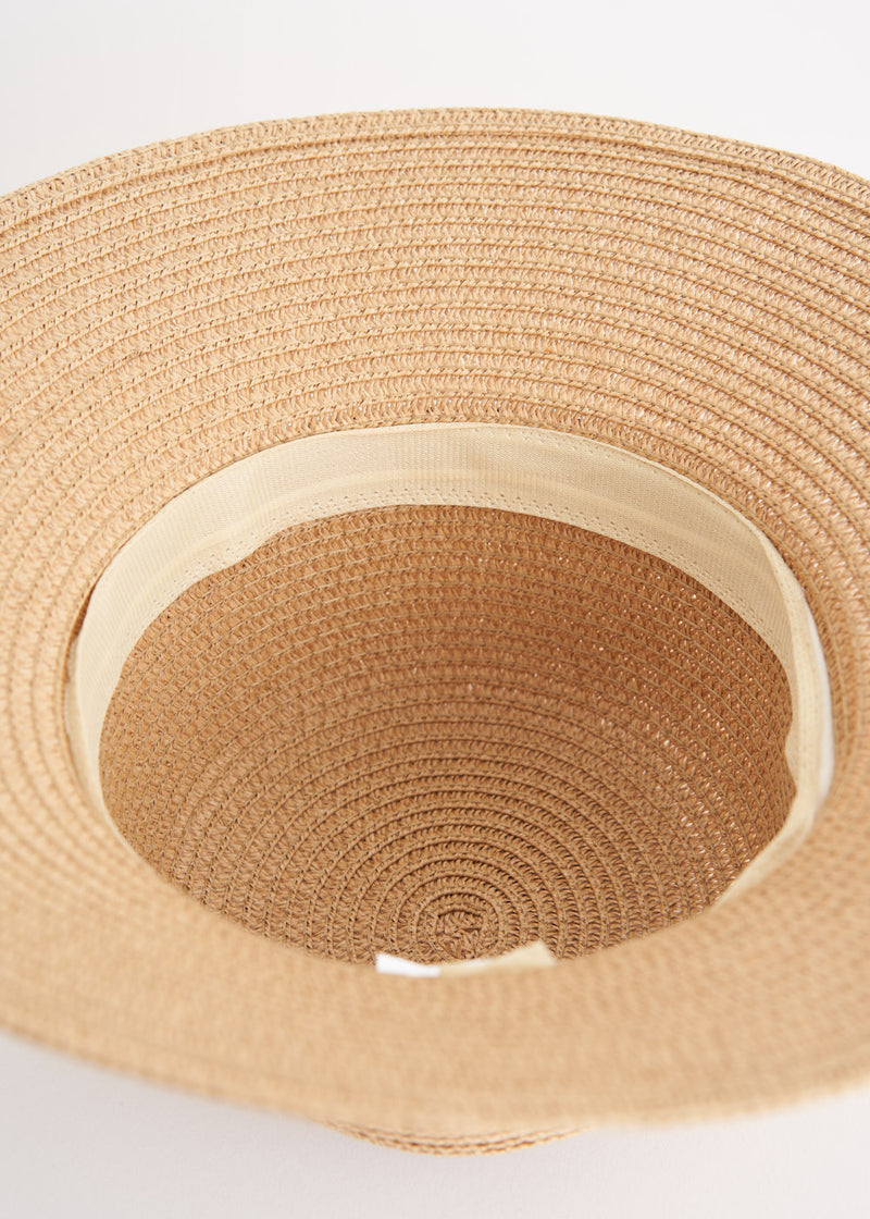 Straw summer hat with ribbon band