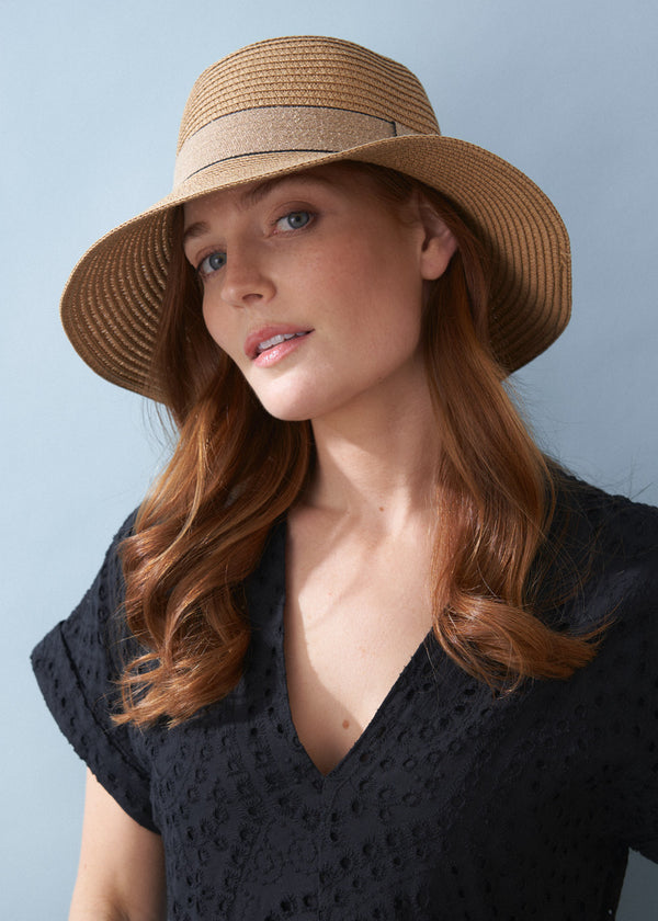 Straw summer hat with ribbon band