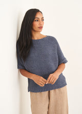 Blue short sleeve knit sweater