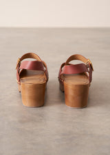 Pair of brown sandals with a beige background