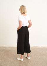 Black cropped linen trousers