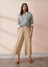 POPPY WIDE LEG CROPPED LINEN TROUSER - MAIZE