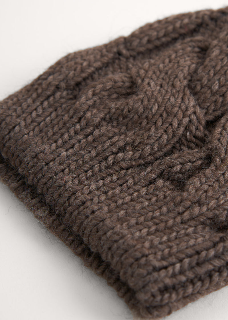 Dark brown chunky knit beanie hat