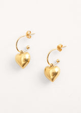 Gold puff heart drop earrings