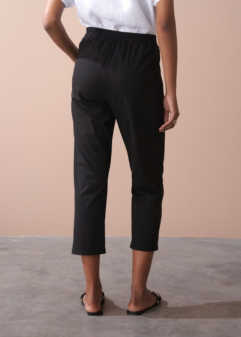 Black cotton tapered trousers