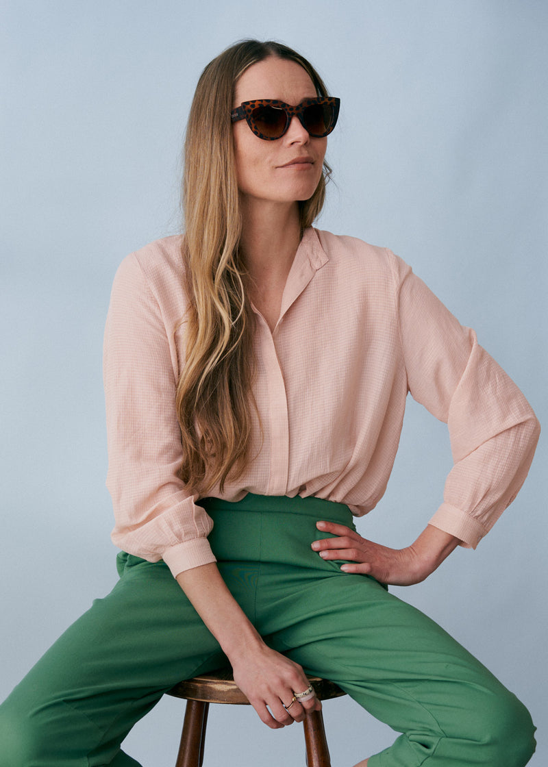 Soft blush waffle texture swing shirt