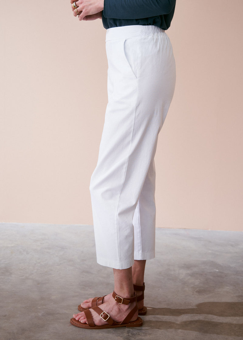 White cotton slim fit trousers