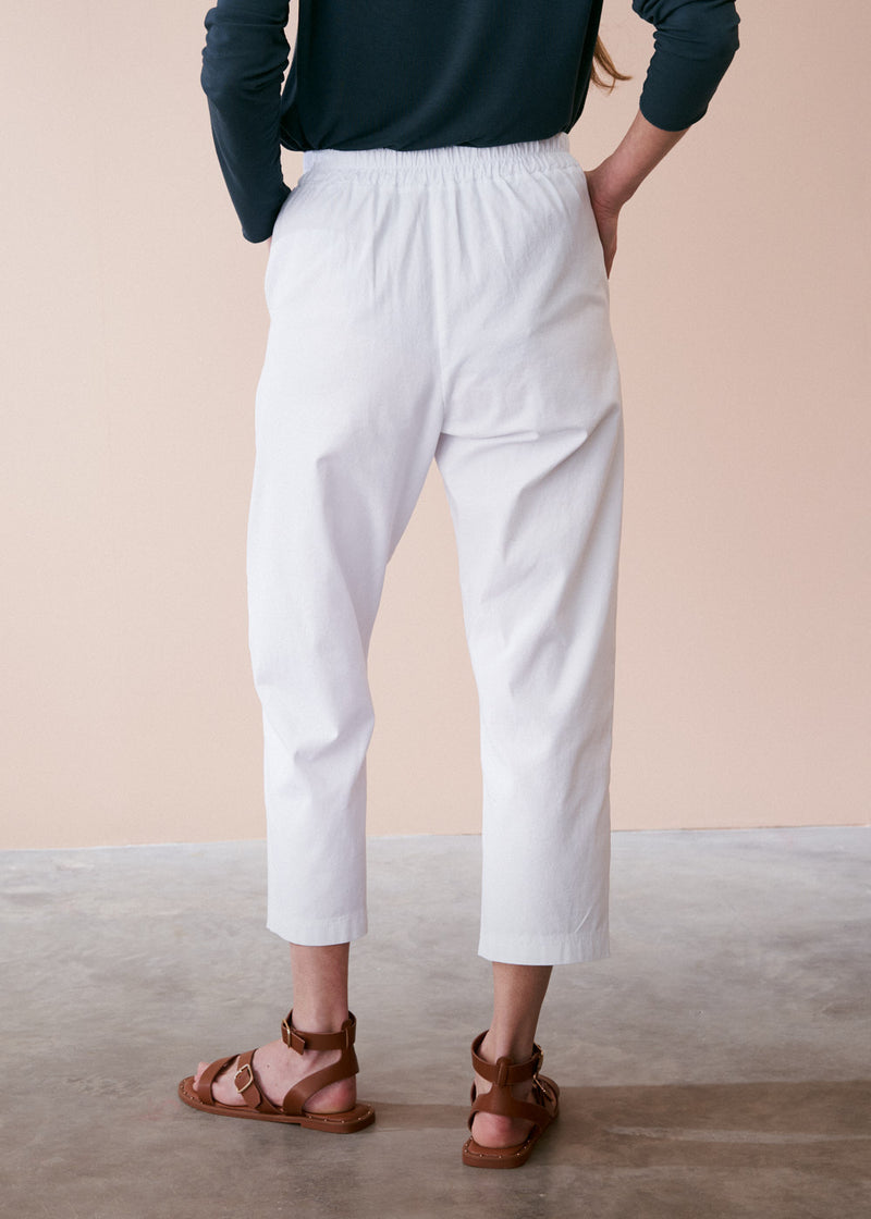 White cotton slim fit trousers