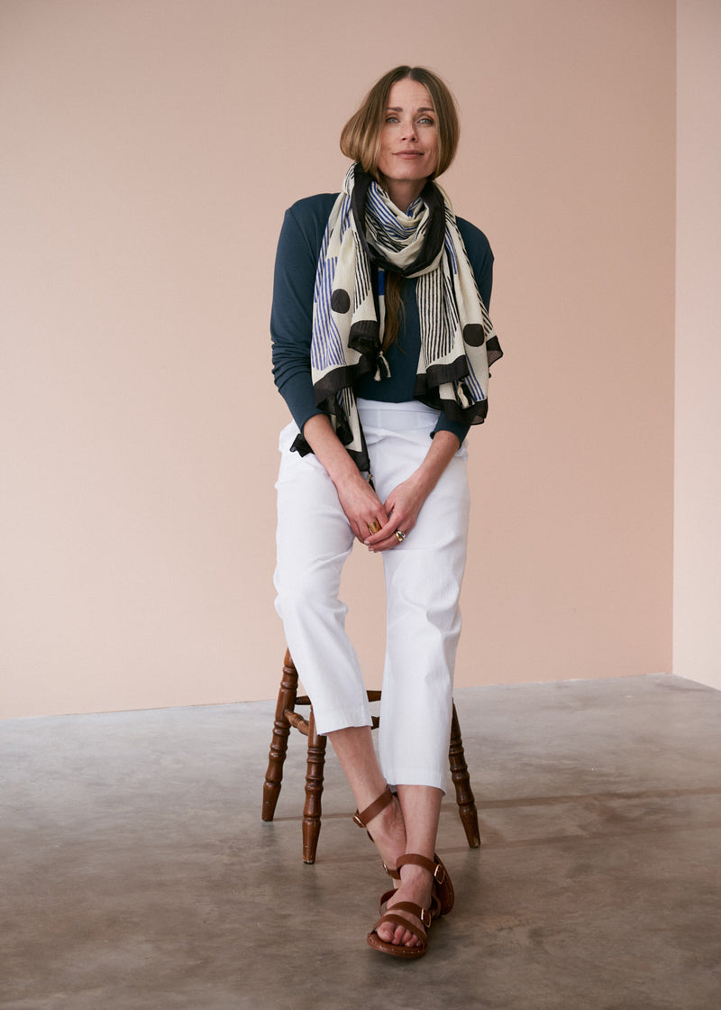 White cotton slim fit trousers