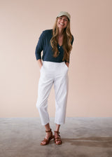 White cotton slim fit trousers