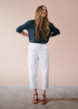 White cotton slim fit trousers