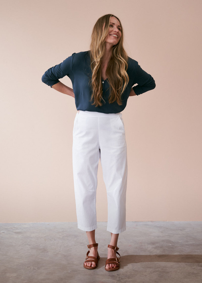 White cotton slim fit trousers