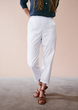White cotton slim fit trousers