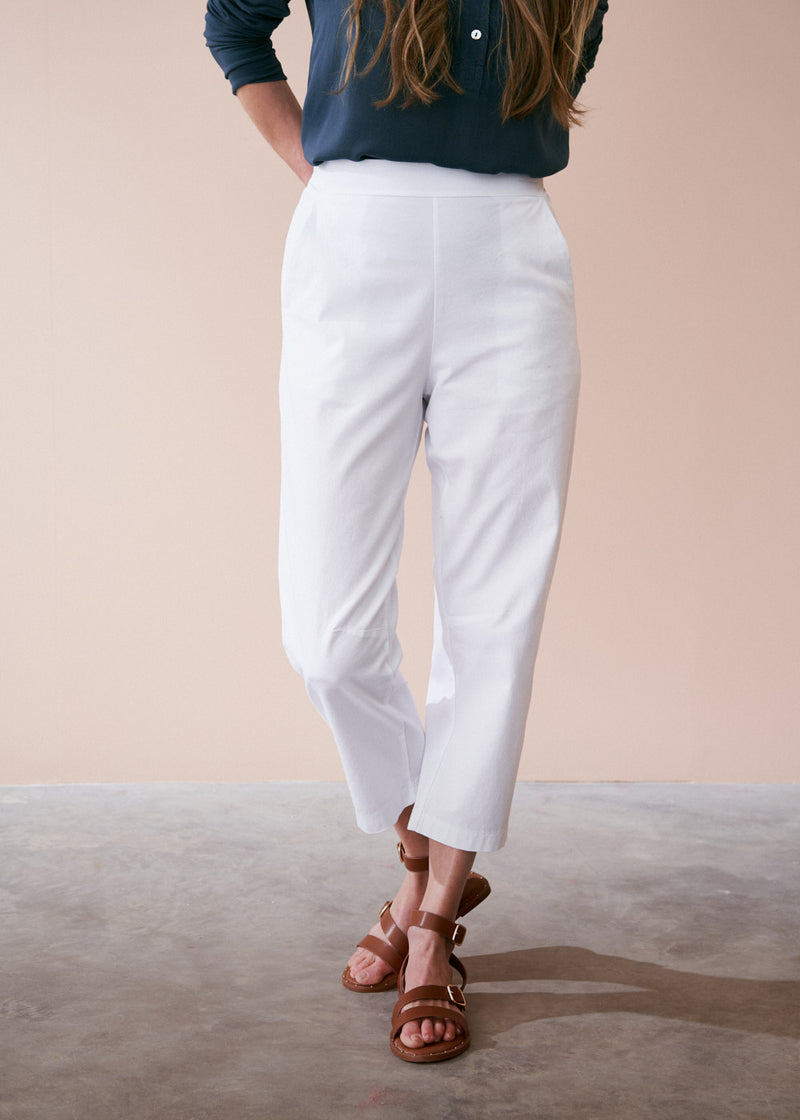 White cotton slim fit trousers