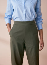 Khaki cotton slim fit trousers