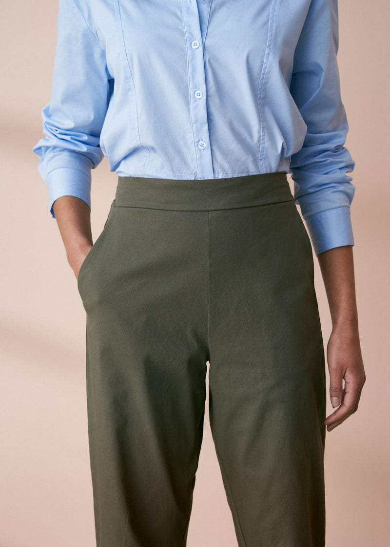 Khaki cotton slim fit trousers