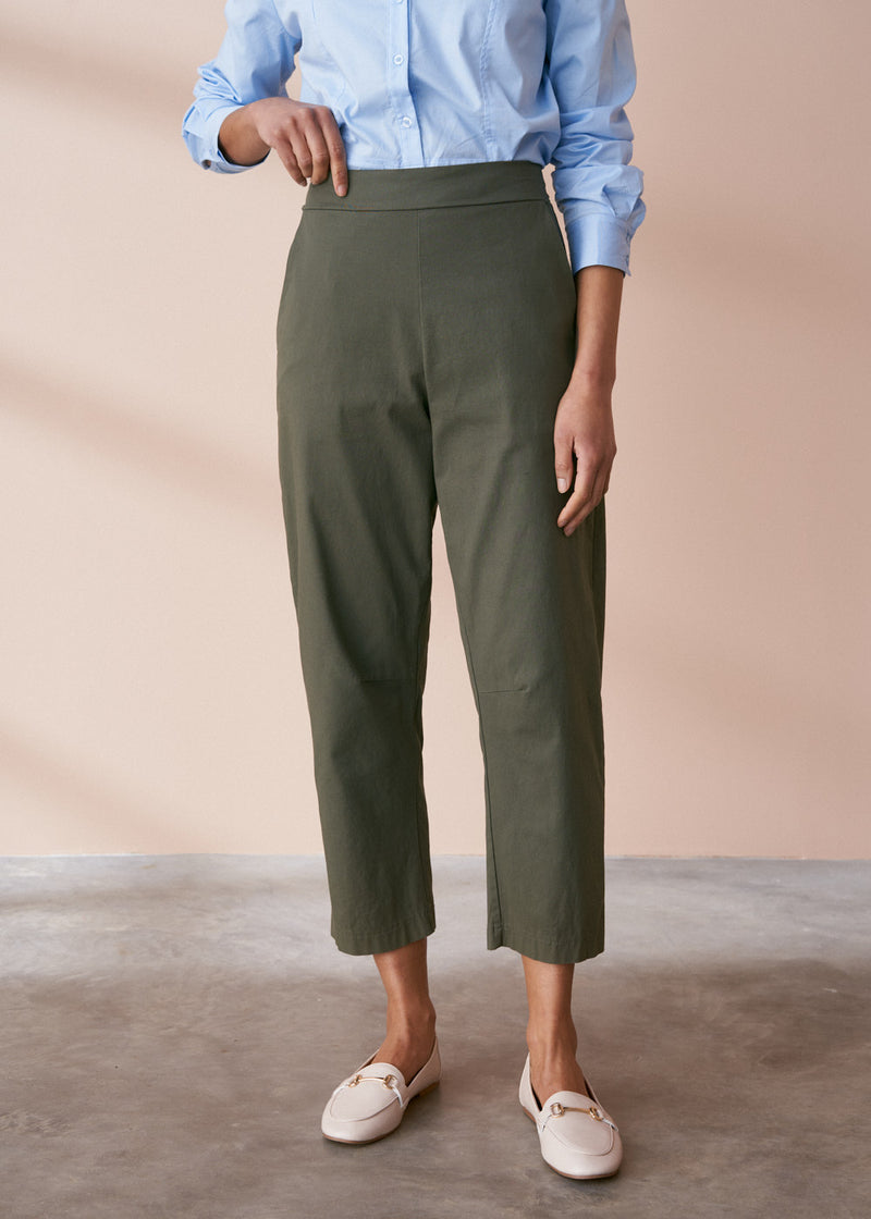 Khaki cotton slim fit trousers