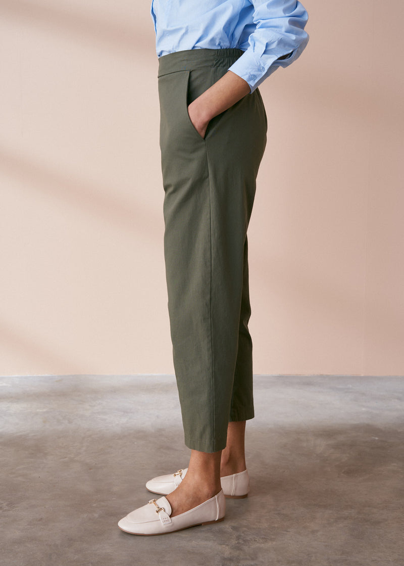 Khaki cotton slim fit trousers