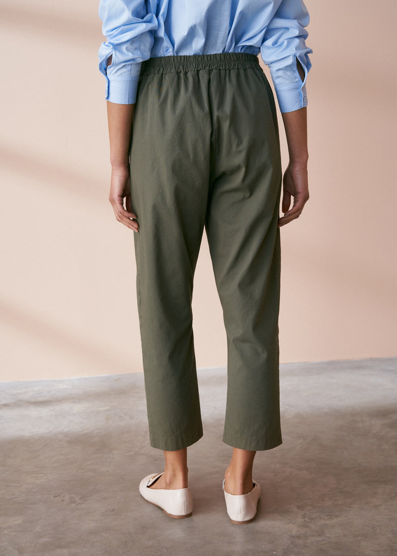 Khaki cotton slim fit trousers