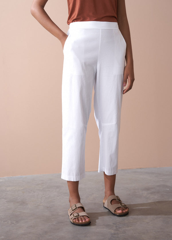 White cotton slim fit trousers