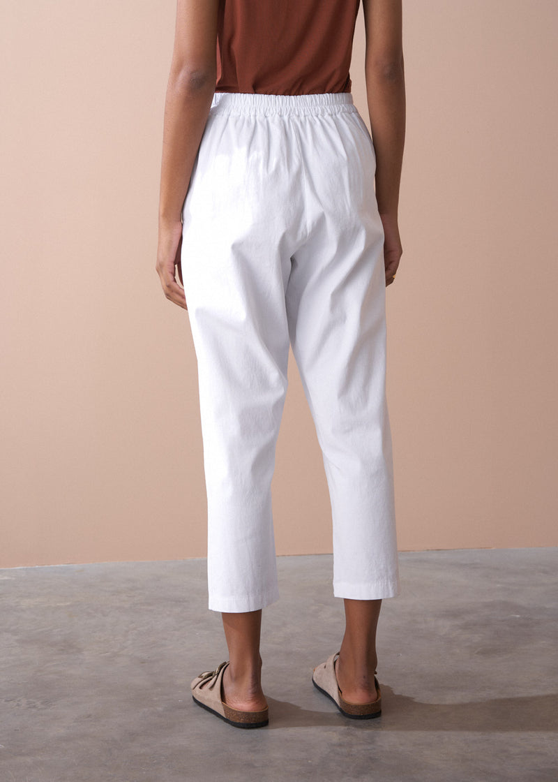 White cotton slim fit trousers