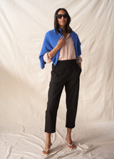 Black cotton tapered trousers