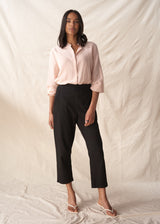 Black cotton tapered trousers