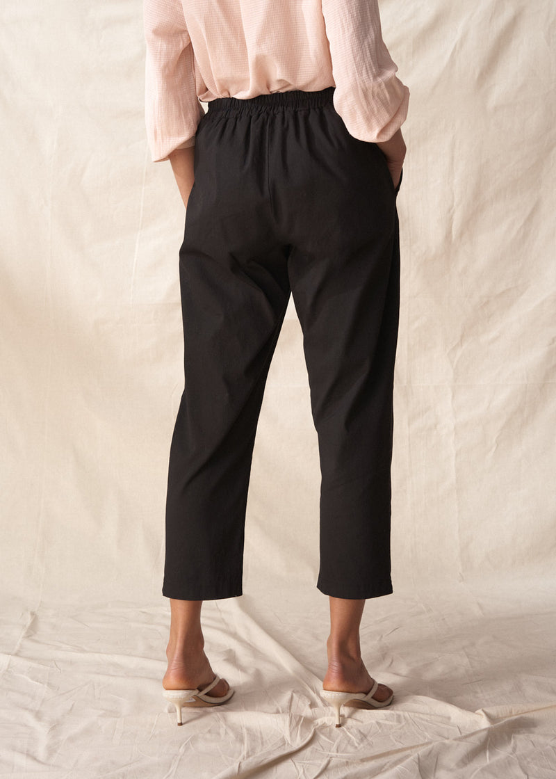 Black cotton tapered trousers