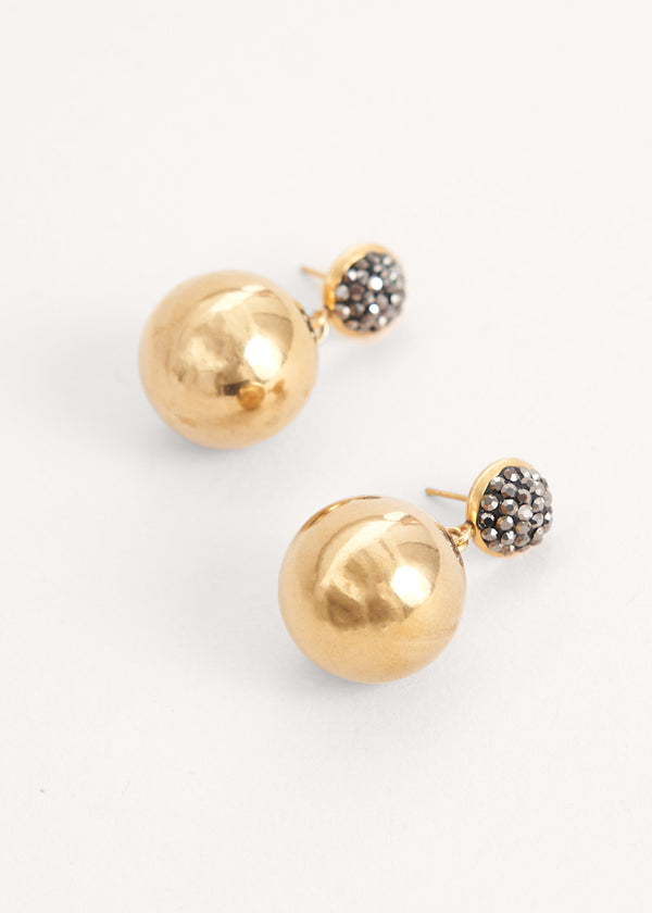 Gold ball drop earrings with crystal