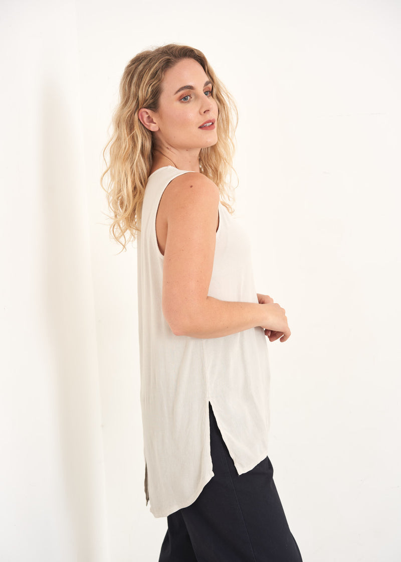 Oatmeal sleeveless vest top