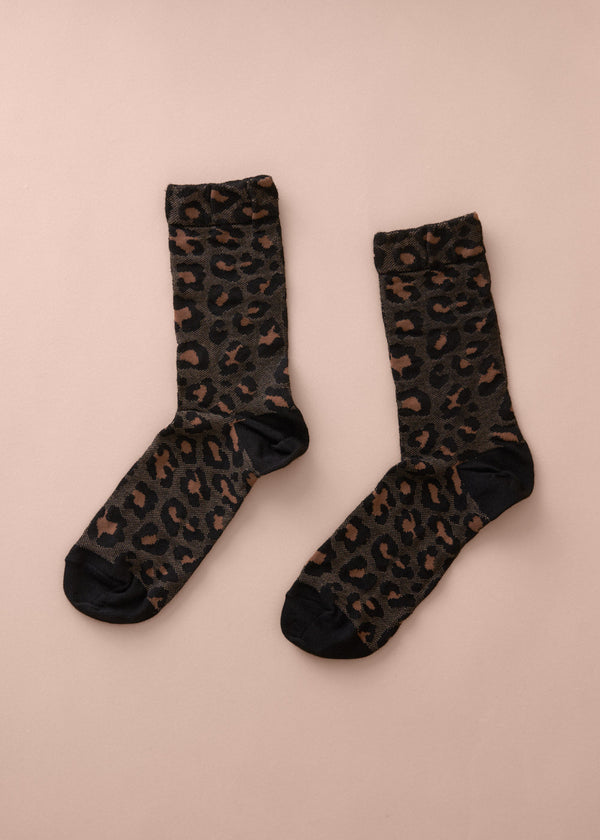 RAYA LEOPARD PRINT SOCKS - BLACK