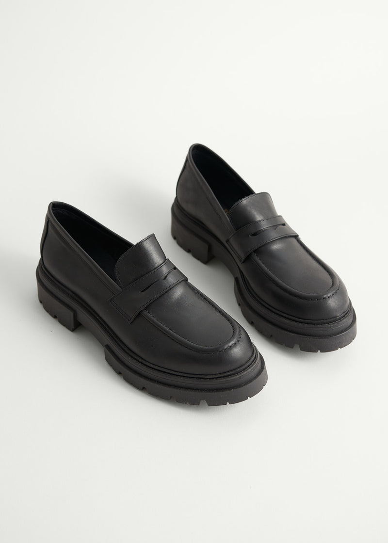 Black leather loafer