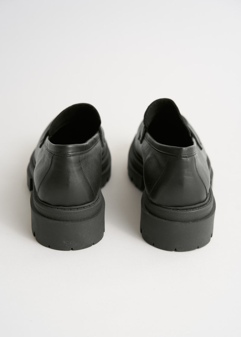 Black leather loafer