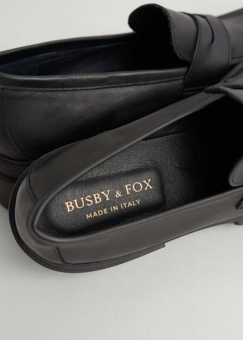 Black leather loafer