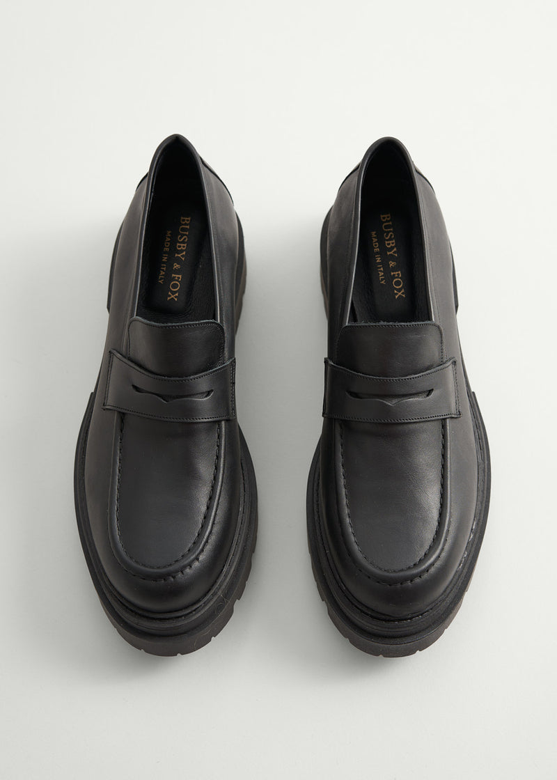 Black leather loafer