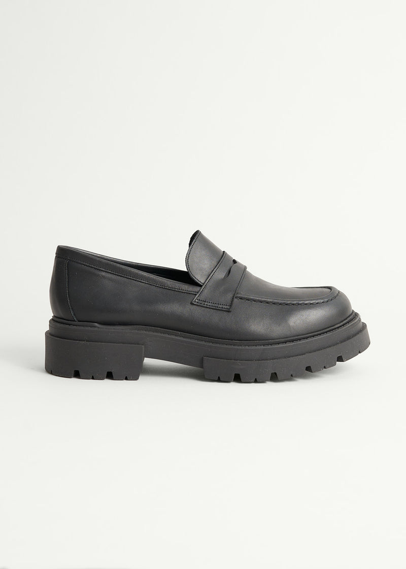 Black leather loafer