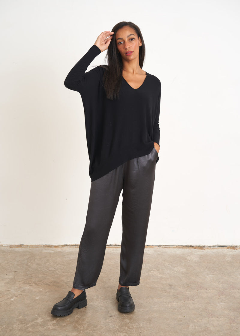 Charcoal grey satin trousers