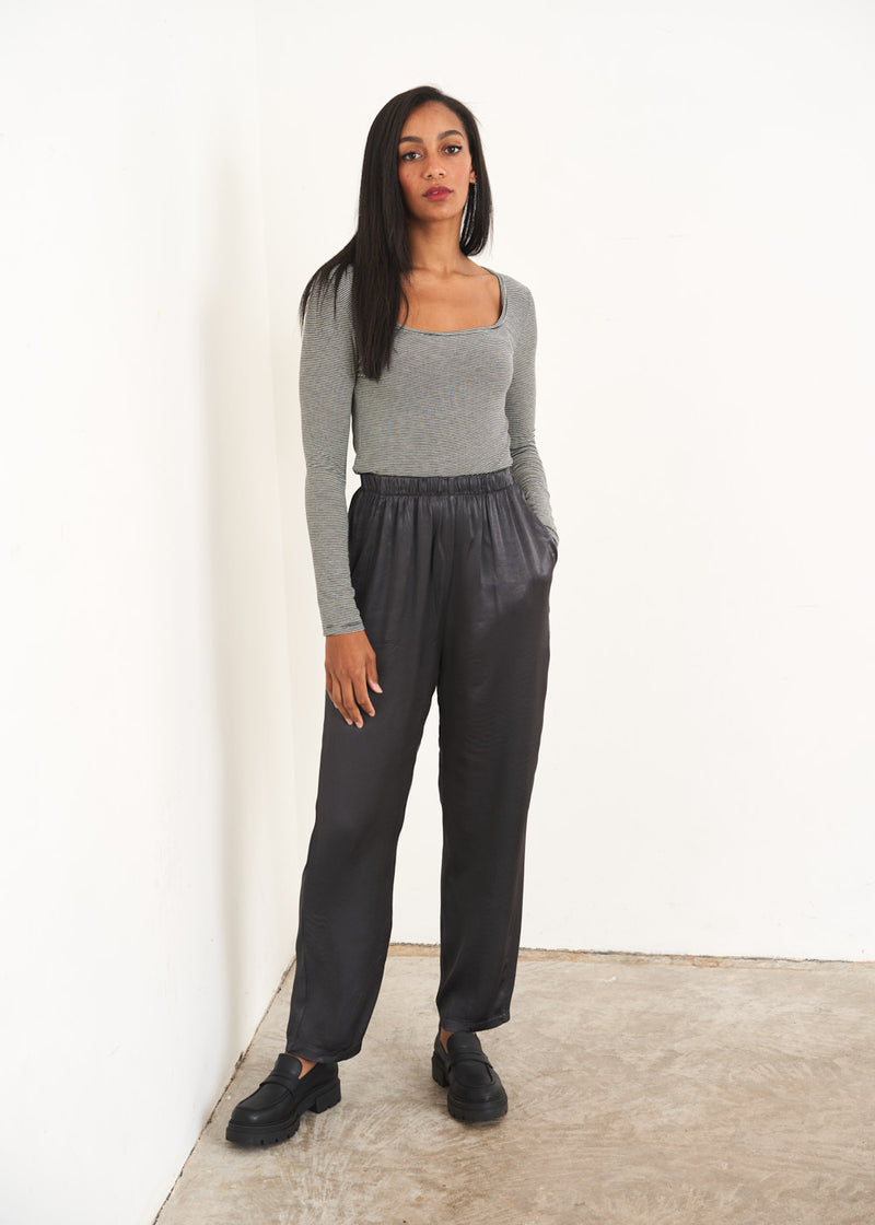 Charcoal grey satin trousers