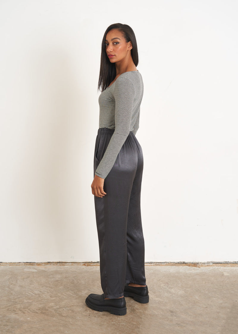 Charcoal grey satin trousers