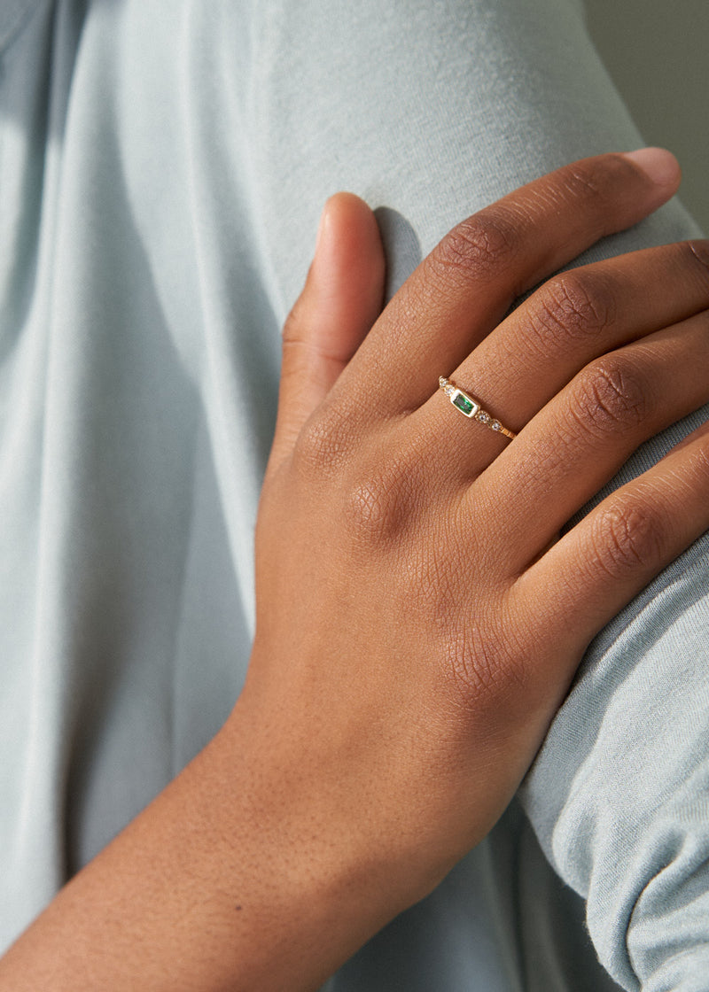 Minimal gold ring with green crystal stone