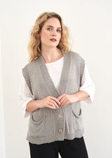 Grey knitted sleeveless waiscoat