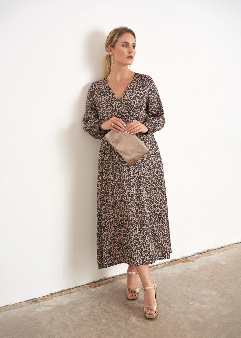 Leopard print satin midi dress