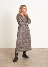 Leopard print satin midi dress