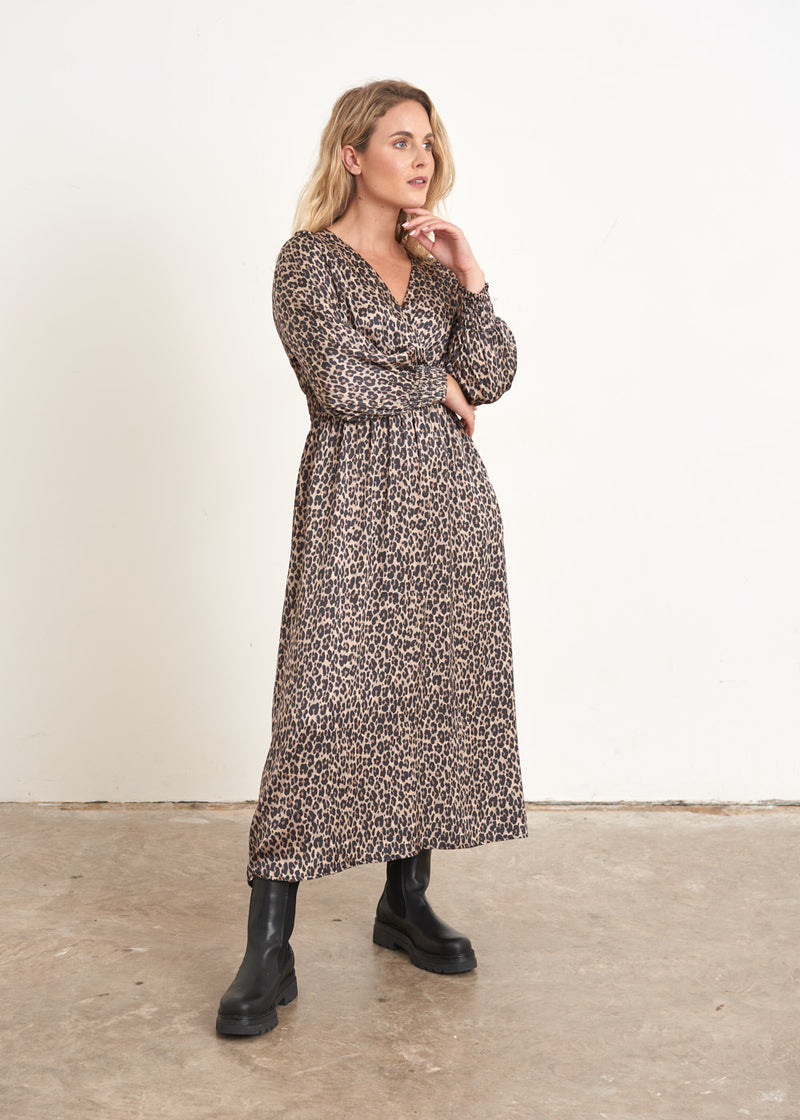 Leopard print satin midi dress