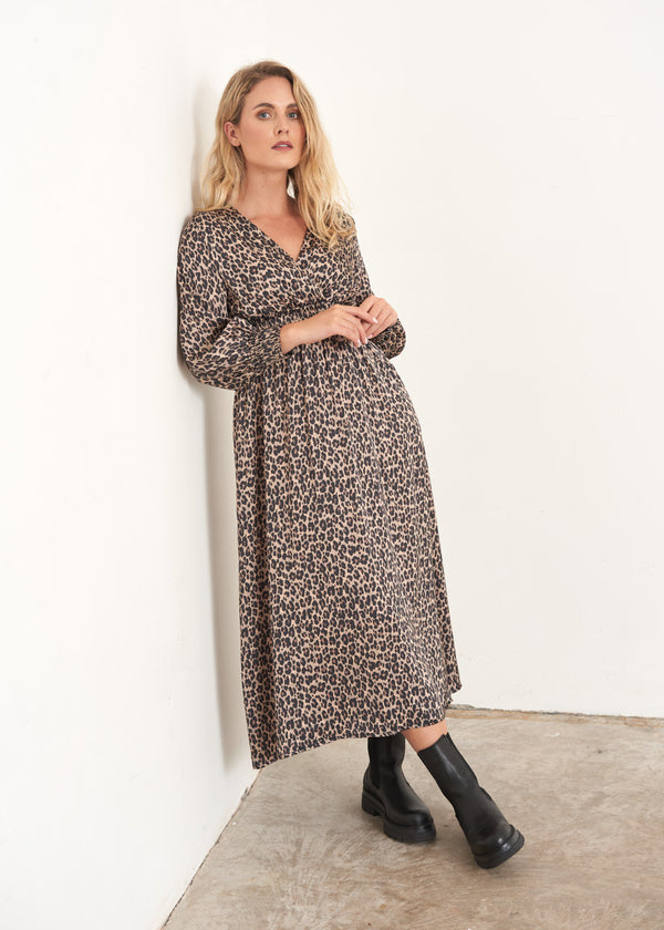 Leopard print satin midi dress