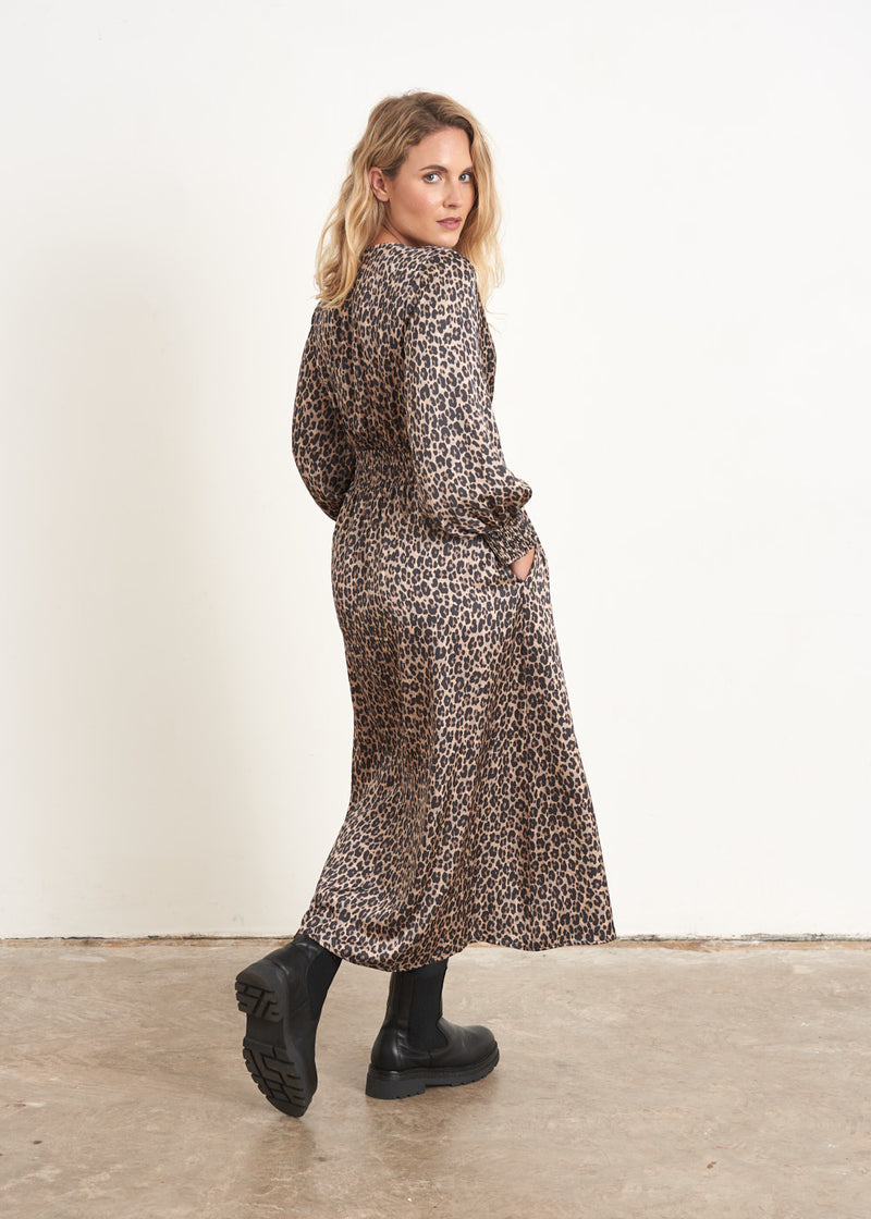 Leopard print satin midi dress